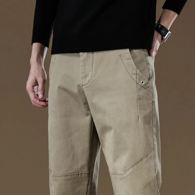 Calça de trabalho de cargo de outono da primavera 97%algodão de espessura cor sólida desgaste de calças casuais cinza coreano masculino plus size 38 40 240328