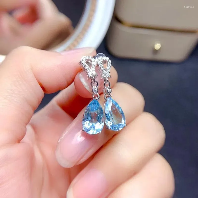 Dangle Earrings 2024 Product Simulation Sea Blue Topaz Long For Women Drop-shaped Temperament High-quality Jewelry