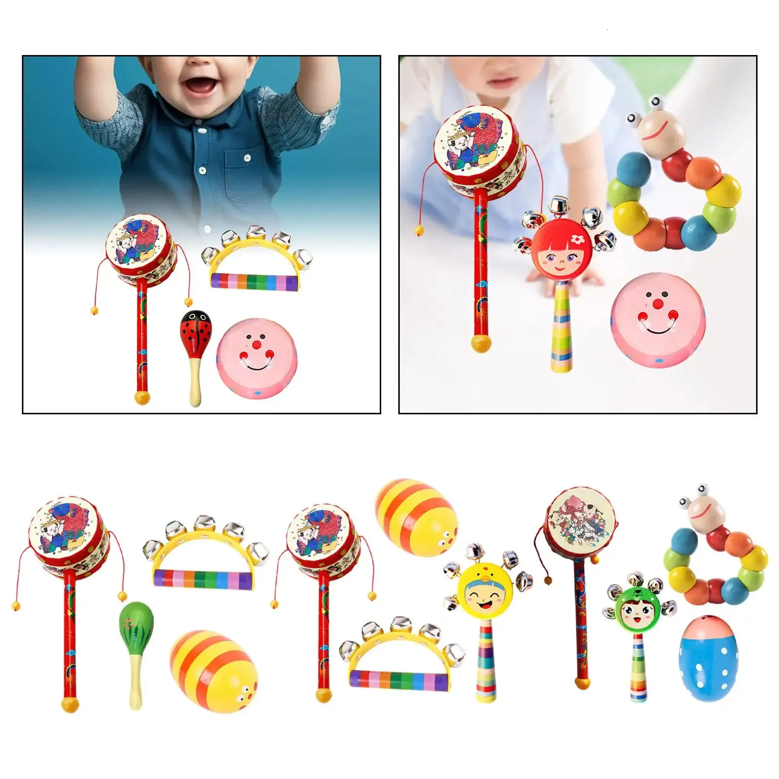 4x Wooden Musical Instruments Set Noisemaker Toy Premium Percussion Rhythm Kits for Boys Girls Newborn Party Baby Holiday