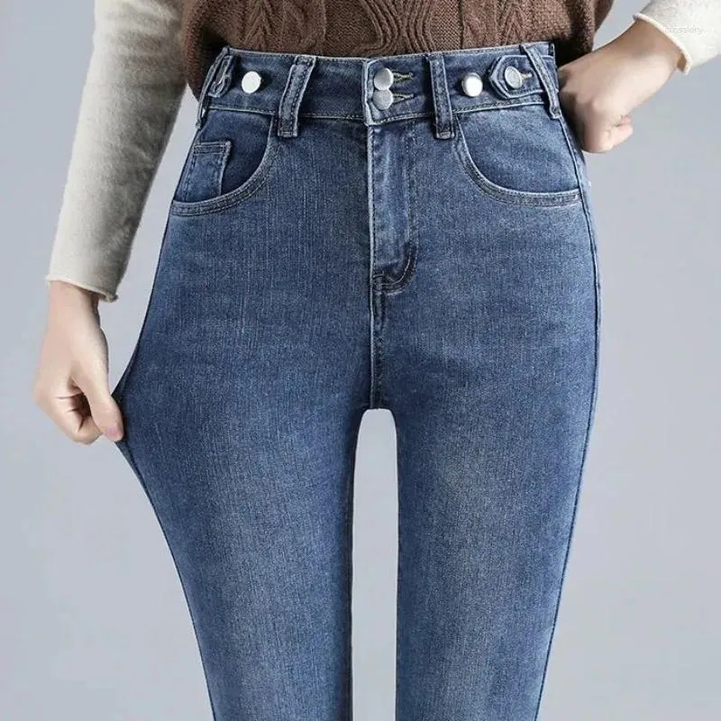 Frauen Jeans Vintage Stretch Vaqueros Kot Pantalones High Taille Stift lässig Streetwear Dünne Knöchel-Länge-Denimhose