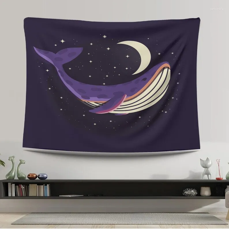 Tapestries Whale In Moonligh Tapestry Celestial R Moonlit Ocean Wall Hanging Art Magic Dreamy Gift