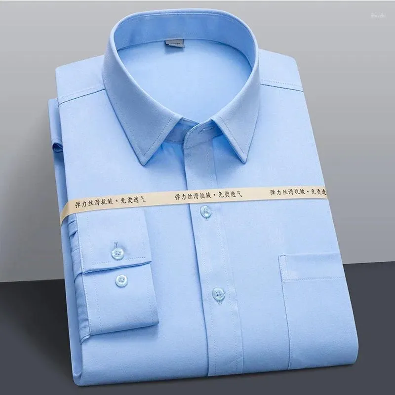 Herren -Hemdhemden Herren Klassiker elegantes Geschäft Langarm Easy Care Stretch Plain Formal Shirt Casual Standard Männliche Arbeitskleidung
