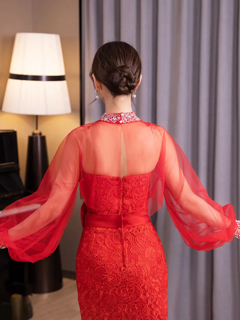 Tulle Evening Bolero Jacket High Neck Sequin Beaded Long Sleeve Wrap for  Women from Dhgate Bridal Gloves - price 76.05