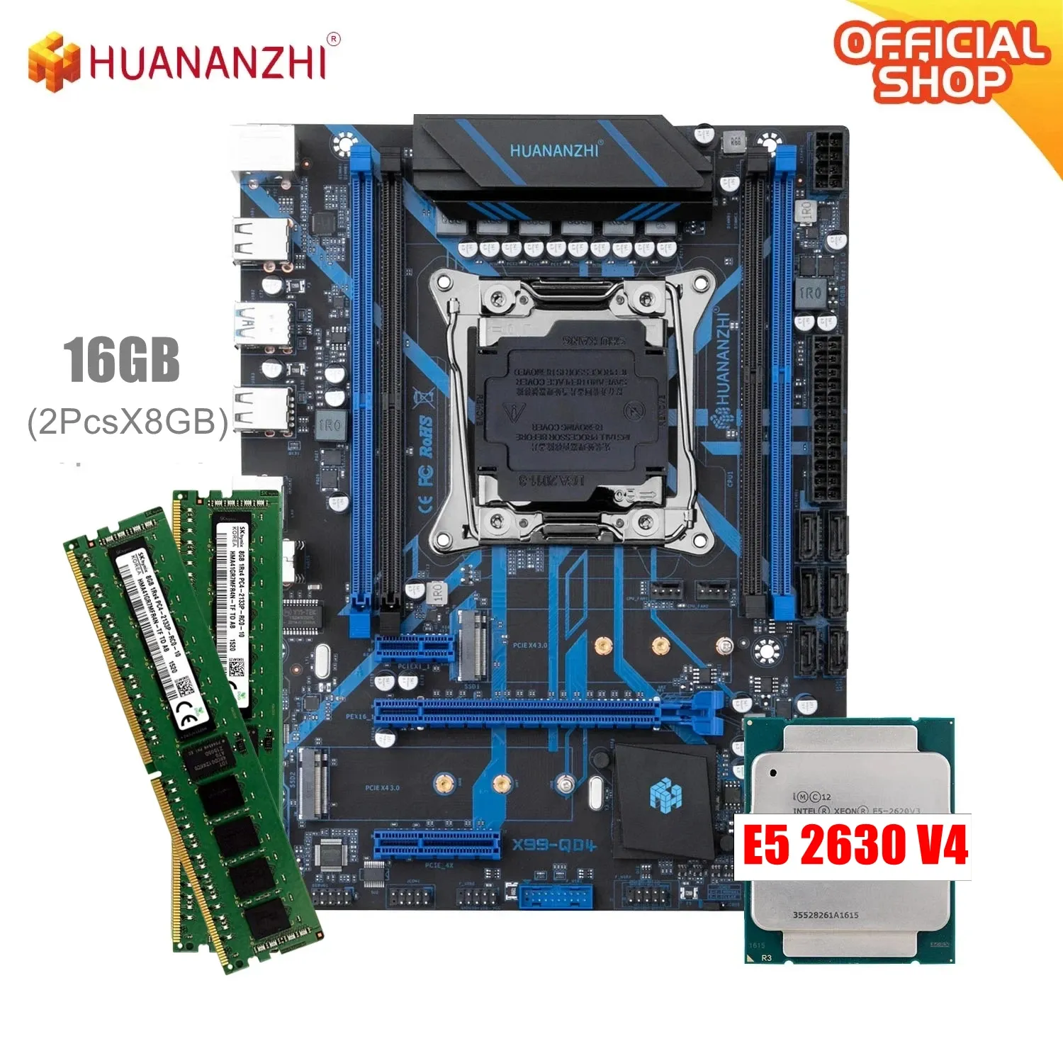 Cartes mères Huananzhi Qd4 Kit Xeon X99 Carte mère avec E5 2630 V4 16 Go (2 * 8g) Mémoire Recc NVME SATA USB 3.0