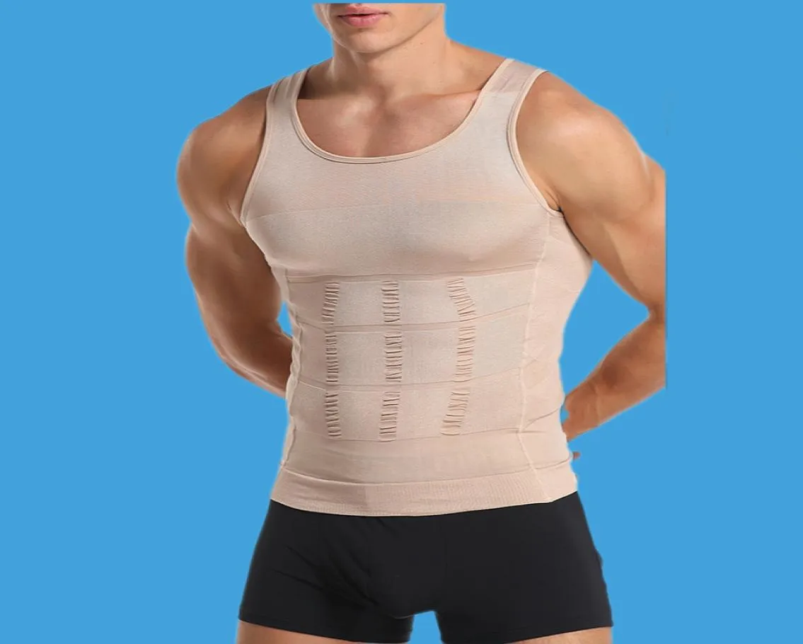 Män kroppssaxar täta mager ärmlös skjorta fitness midja tränare elastisk skönhet buk tank tops bantar boobs gym vest1297841