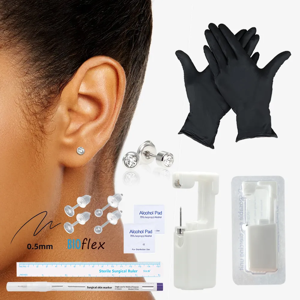 Kit de perceur d'oreille jetable avec boucles d'oreilles stériles stériles Piercings de pistole