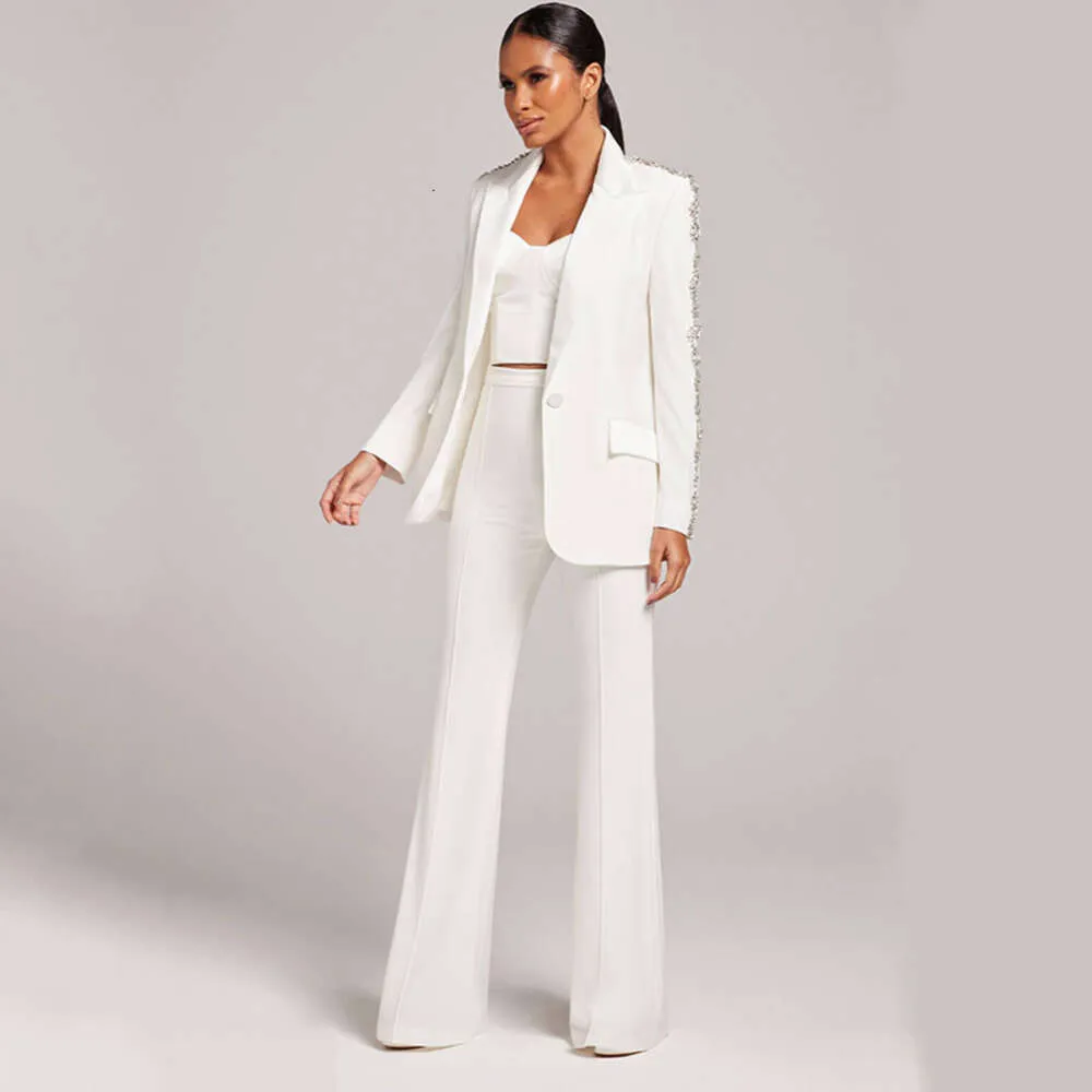 Women's Suits & Blazers Heavy Industry Nail Bead Inlaid Diamond Slim Fit Suit Micro Flare Pants Set Two Pieces