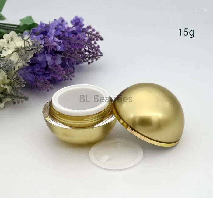 Bouteilles de rangement 200pcs / lot 15g 30g 50g Gold Gold Ball Forme Crème Bouteille Cosmetic Container Pot Emballage