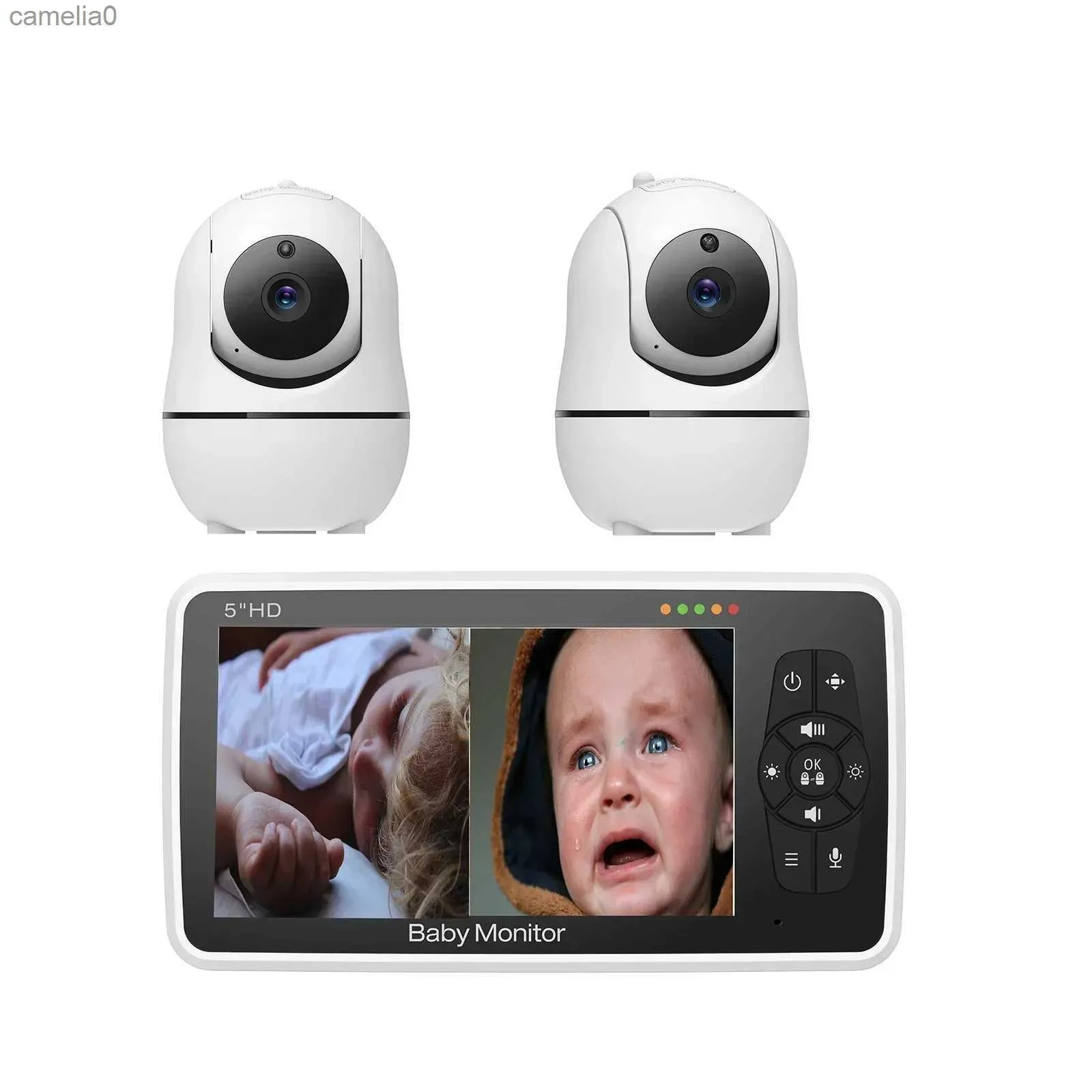 Bébé moniteurs 1v2 un moniteur deux caméras Baby Monitor Deux caméras Affichage 24 heures sur bébé qui pleure bébé sommeil Nouveau Mère NOUVEAU Père Crib Giftc240412