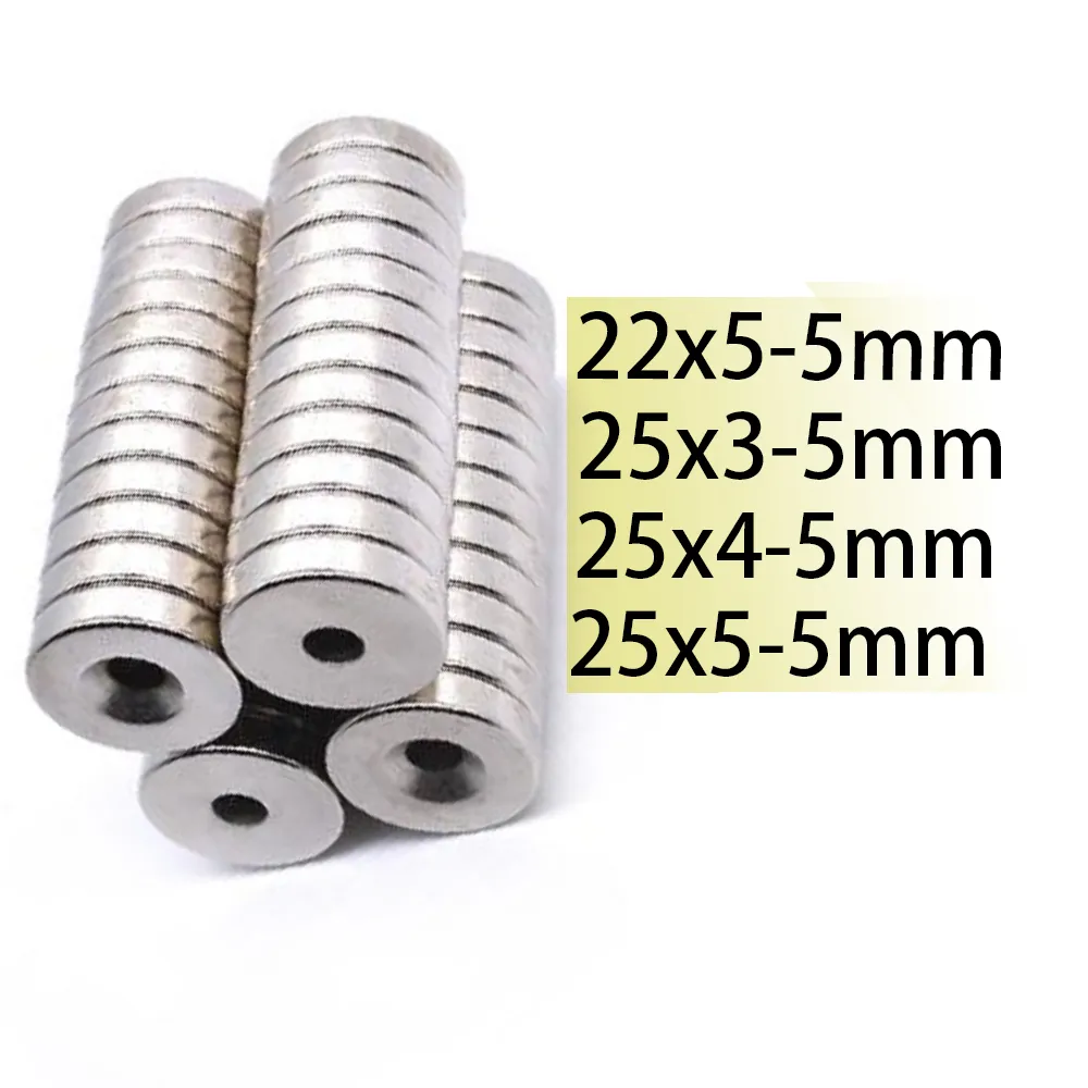 N35 Strong Neodymium Ring Magnets – 20mm/25mm Countersunk Disc With 5mm Center Hole