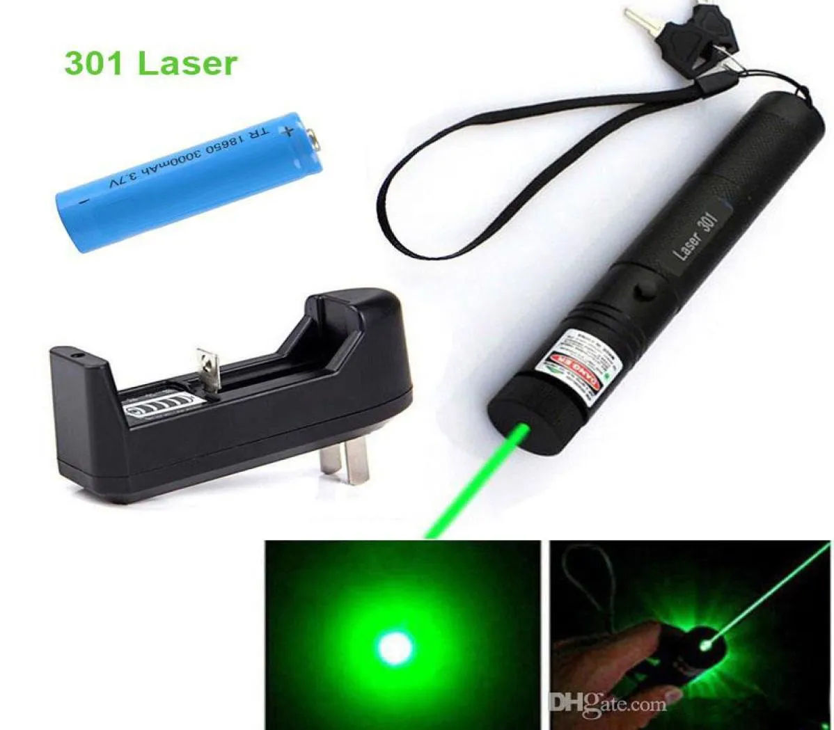 DHL 301 Green Laser Pointer Pen 532Nm 5MW Focus ajustable Cargador de batería Conjunto de adaptador US 2797168