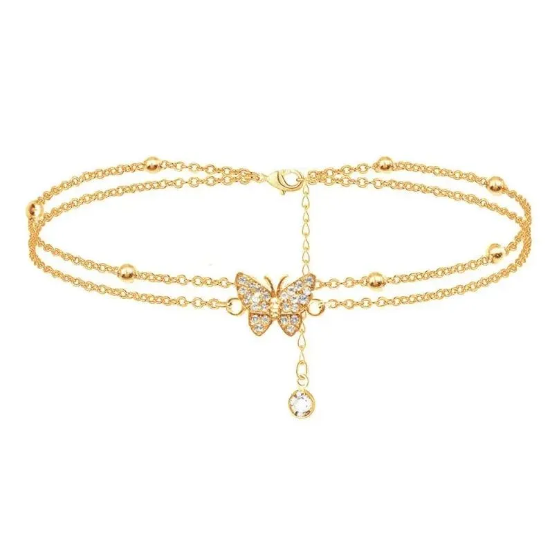 Anklets Zircon Crystal Butterfly Ankle Bracelets For Women Multilayer Anklet Women`s Shaped Initial Jewelry Gifts Her