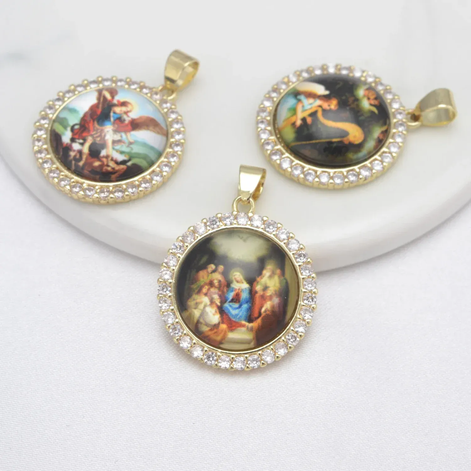 3 sztuki okrągły wisiorek dla kobiet Święta Rodzina Katolicka święta obrazy