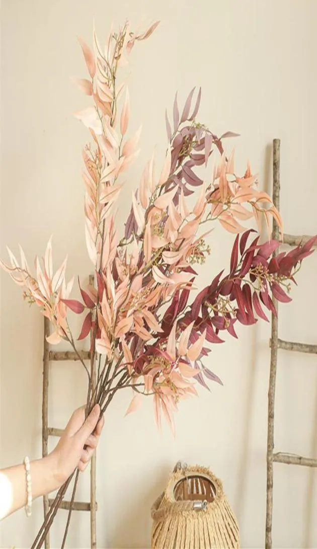 Bamboo Leaf Long Branch Feuilles artificielles Fleurs de soie appartement décoration de mariage de mariage décor de maison fausses plantes saules décora4781350