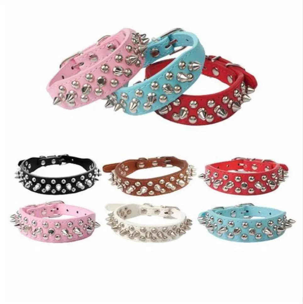 6 färger Justerbart lädernit spikade Studded Pet Puppy Dog Collar Bullet Design Neck Rem Kitty Drop Ship Supply G4809128389