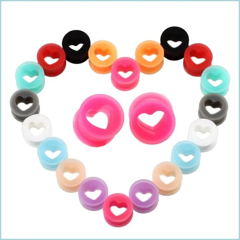 Plugs & Tunnels Soft Silica Ear Tunnel Hollow Heart 6- 16Mm Body Jewelry Gauges Sile Mix Colors Drop Delivery Dha3P