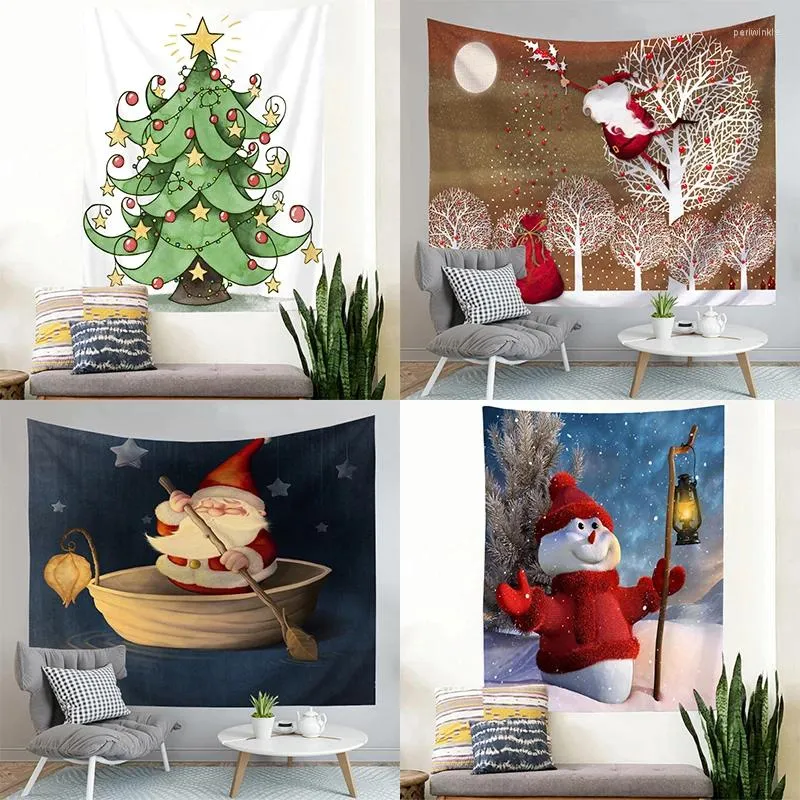 Tapisseries Christmas Tapestry Wall Art Decoration Fond Cilot Santa Claus Snowman Dormitory Living Room Home