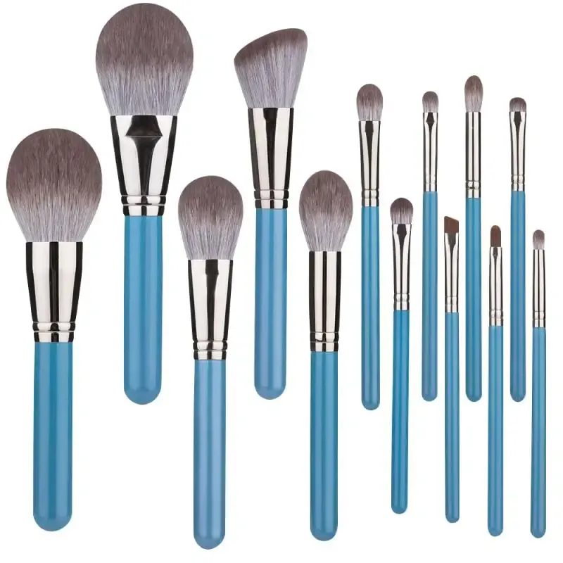 Kits 13 PCS Makeup Brushes For Foundation Blending Blush Concealer Eye Shadow Lip Synthetic Fiber Bristles Wooden Handle Blue Makeup