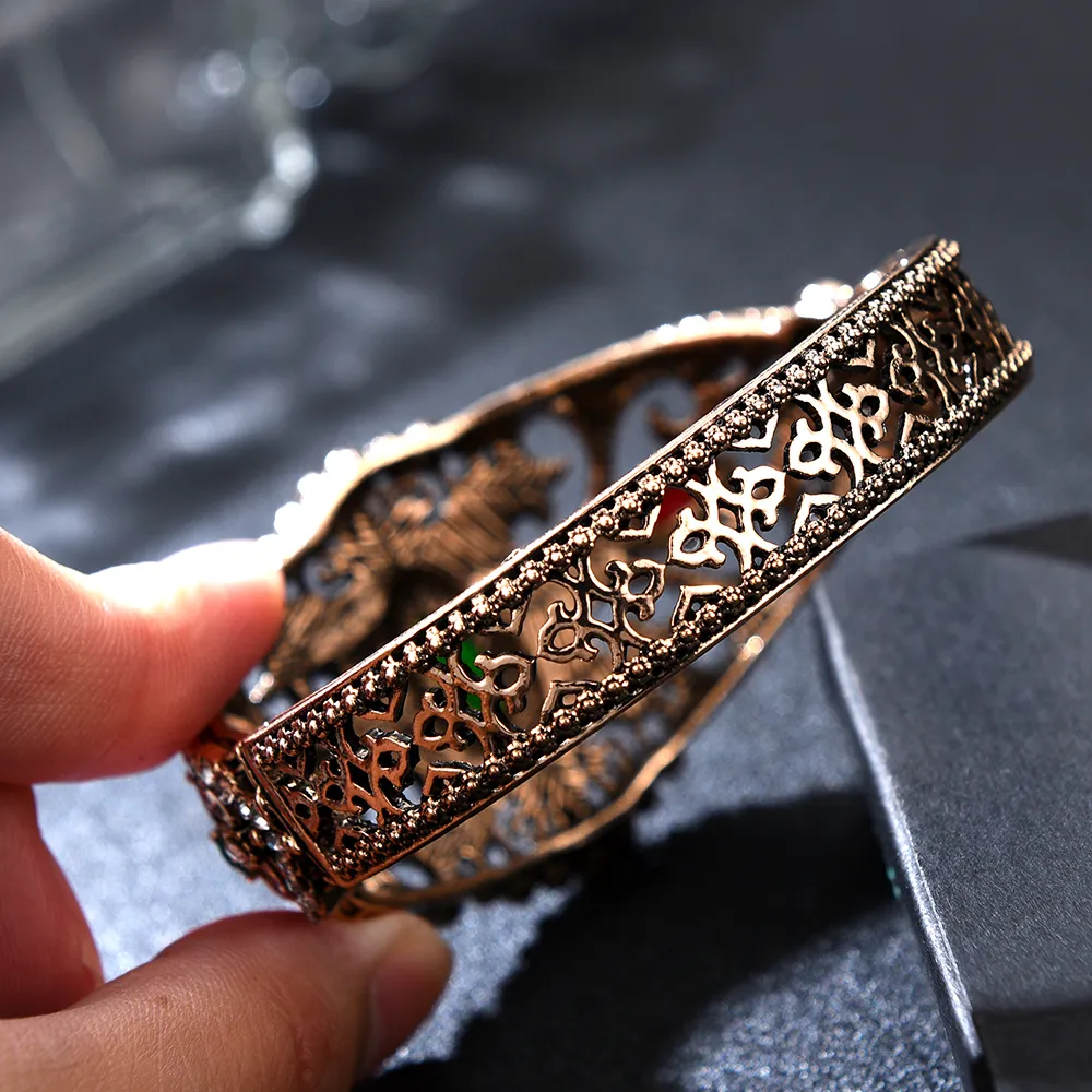 Resin Wide Cuff Bangles with Antique Gold-Plated Zinc Alloy and