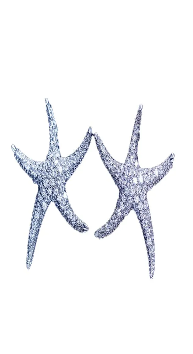 Estrelas do estilo de estrela do mar branco preenchido de ouro branco 5A Clear Diamond CZ Brincos de casamento de casamento para mulheres Festival Gre presente9439290