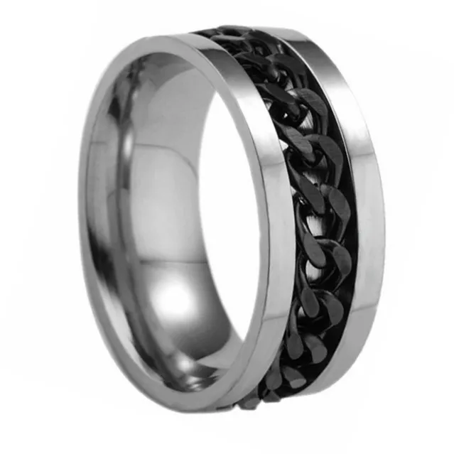Anillos Giratorios De Ansiedad Para Mujeres Y Hombres, Anillos De Cadena Giratoria De Acero Inoxidable, Anillos Punk, Góticos, Para Aliviar El Estrés, Joyería De Banda (7, Negro Y Plateado