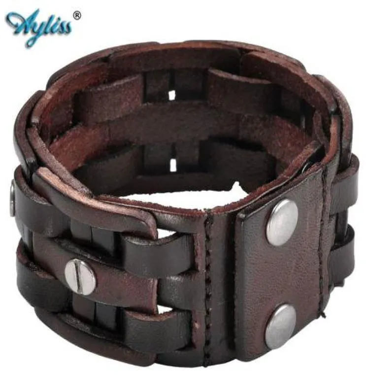 Ayliss 85quot 9Quotinches BlackCoffee Color Leather Bracelets Rock Punk Wide Bracelet Vis Brangle pour hommes bijoux ACC3858398