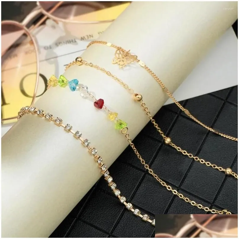 Anklets 4 Pcs Butterfly Layered Anklet Bracelets For Women The Gift Summer Jewelry Beach European And American Large Ankles