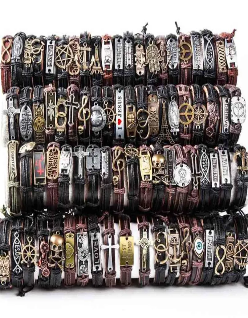 Hoqiaga 100pcs Bracelets en cuir Men Femmes VINGINE VINTAGE PUNK ROTRO Retro Couple bracelet à la main
