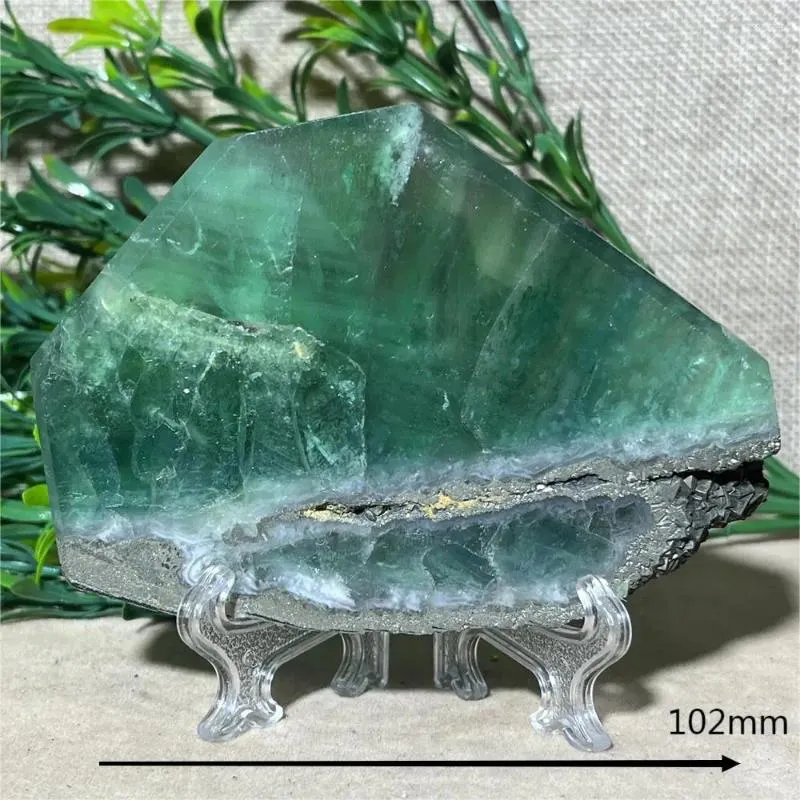 Decorative Figurines Crystal Natural Green Fluorite Slab Slice With Pyrite Quartz High Decoration Gemstone Beauty Healing Home Minerals