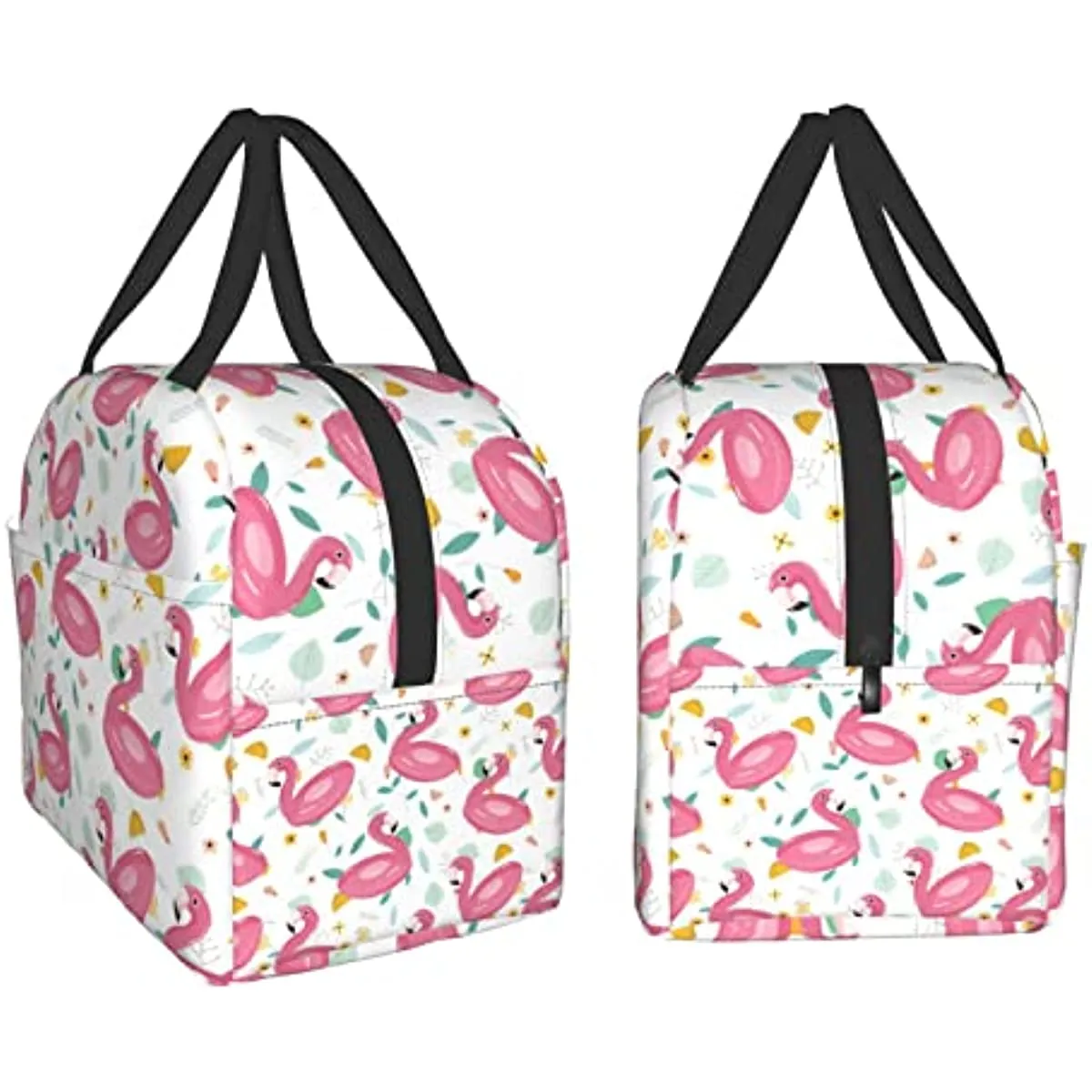 Pink Flamingo Lunch Bag Reusable,Zipper Closure Leakproof Insulated Lunch Box Cooler Tote Bag Food Container Snack Bag