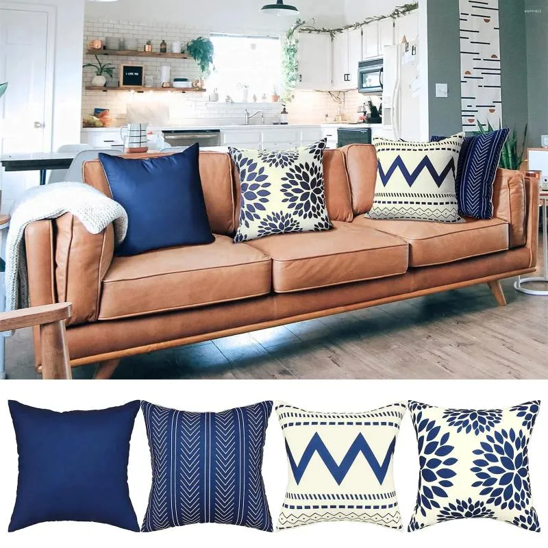 Kudde modern geometrisk figur täcker linne enkel blå soffa dekorativa kuddar