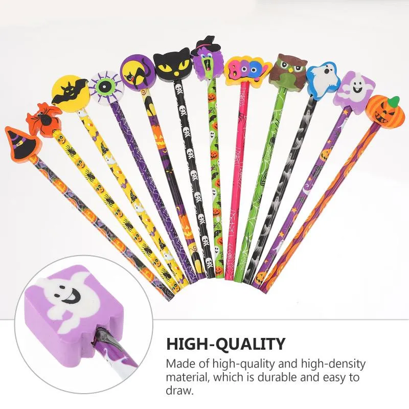 60Pcs Halloween Pencils Bulk Pack - Assorted Ghost, Pumpkin, Skeleton & Bat Designs