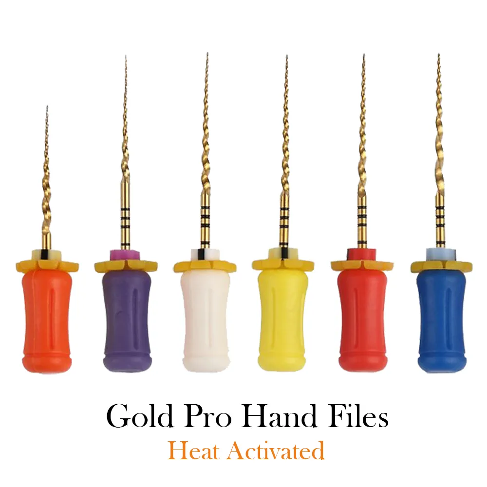 Dental Heat activé Niti Metal Golden Pro Hand Files dentiste Outils 21/25 mm pour le traitement du canal racine