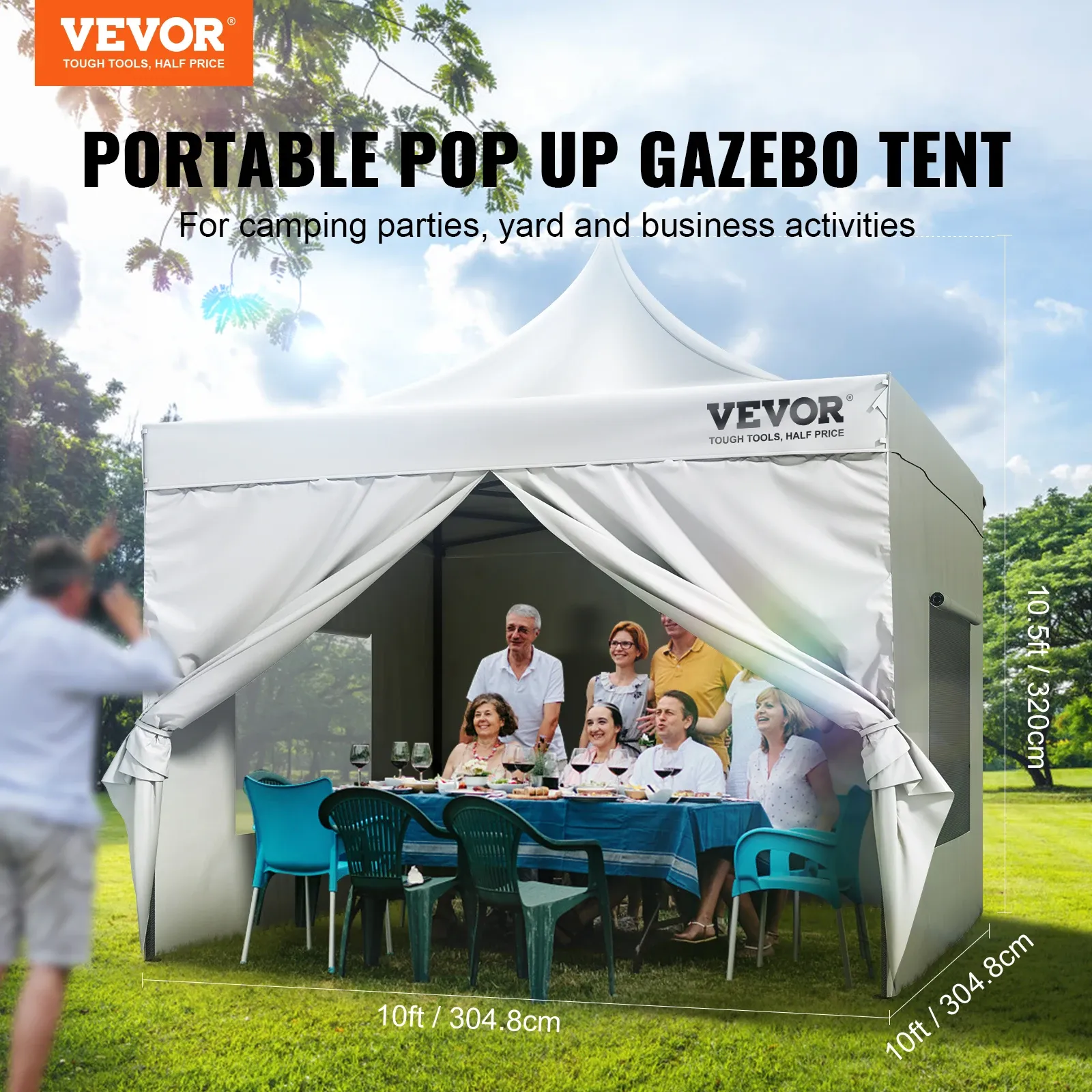 VEVOR 10X10 FT POPELO CANOPEL COM MELAS SHABELAS REMOVÁVEIS