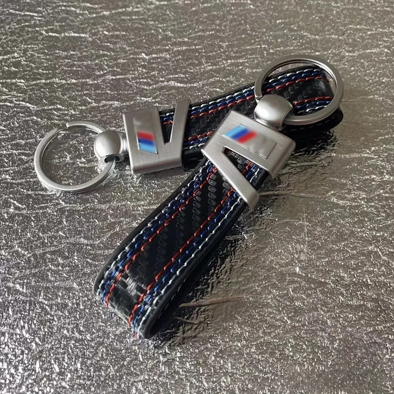 M Color Carbon Fiber + Genuine Leather Auto Key Chain Car Keychains Case Fob Shell Holder for BMW M Fob Key