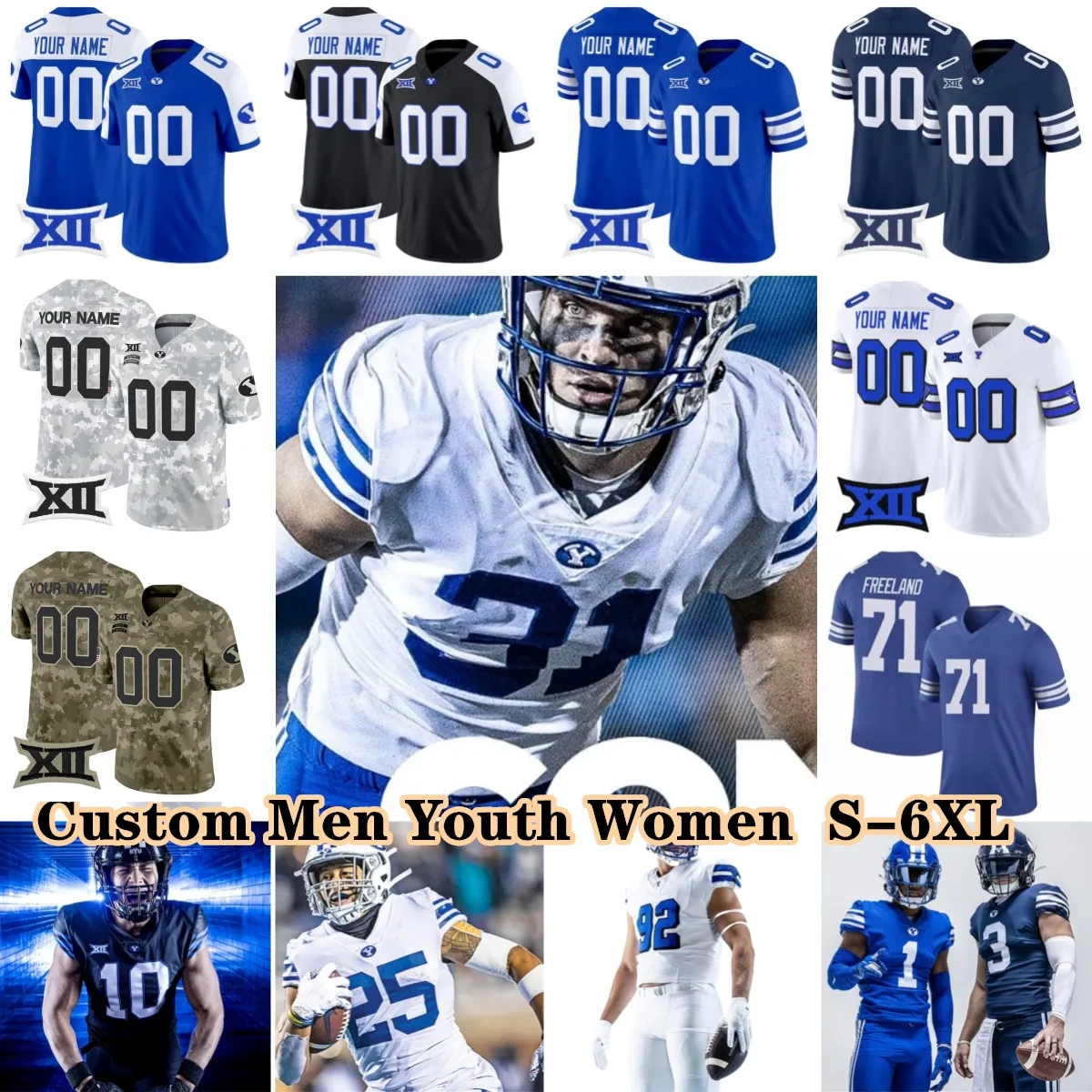 Personalized BYU Cougars College American Football Shirts S 6XL