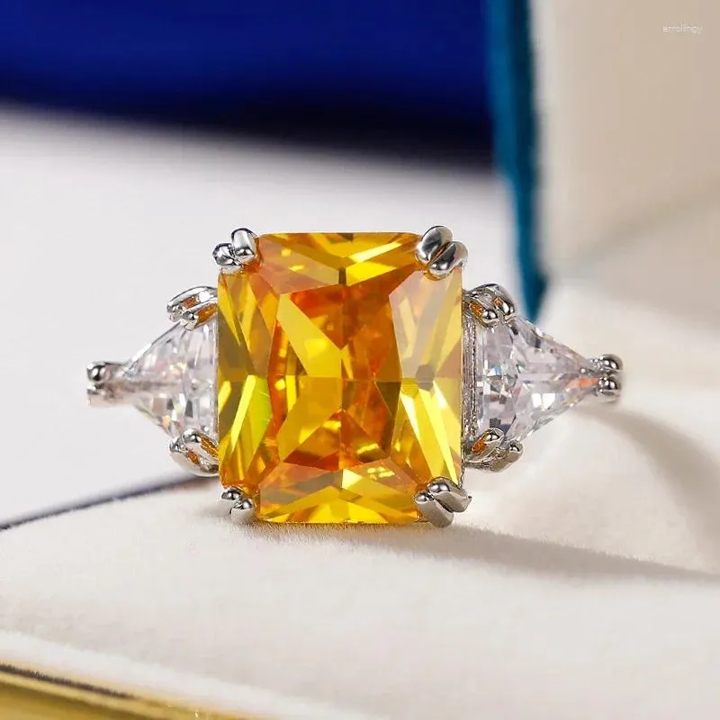 Anelli per matrimoni 2024 Bande di colori in argento zircona giallo a forma di geometrico per donne accessori brillanti