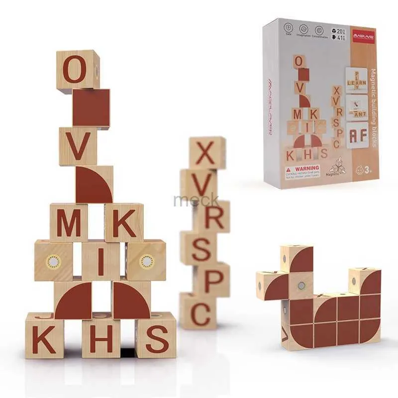 DECOMPRESSIONE POETH Romboss 20pcs blocchi di legno magnetico giocattolo in legno 26 inglesi alfabeto building magnetico Blocchi Montessori Educational Toys Kids Gift 240413