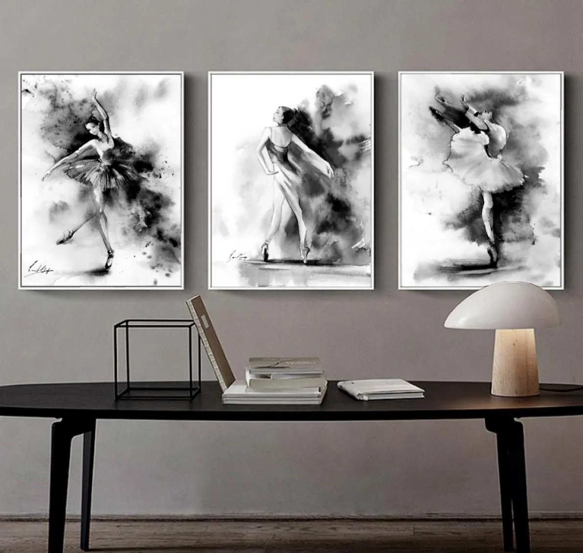 3PCSSet Black White Ballerina Art Målning Modern Abstrakt konst Bilett Dancing Girl Canvas Poster Hemdekor6614086