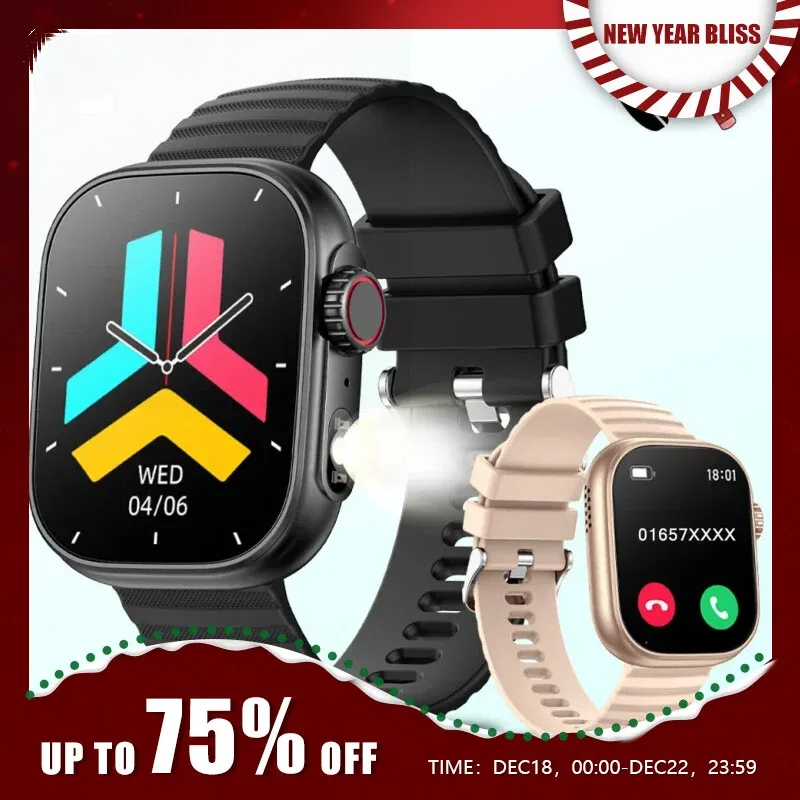 Relógios Lemfo Smart Watch Men Mulheres lideraram a lanterna 100 Modos esportivos Rastreador de fitness Temperatura corporal 2.01 Tela Smartwatch Men Women Mulheres