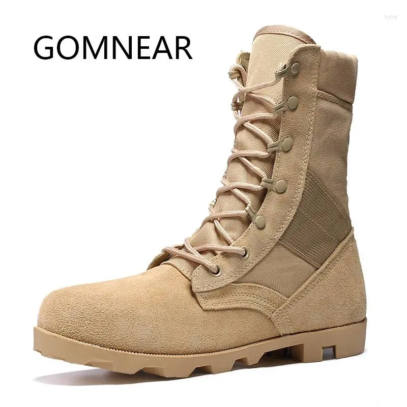 Fitness Shoes GOMNEAR Military Tactical Boots Waterproof Man Mountain Hiking Cowhide Trekking Men's Desert Breathable