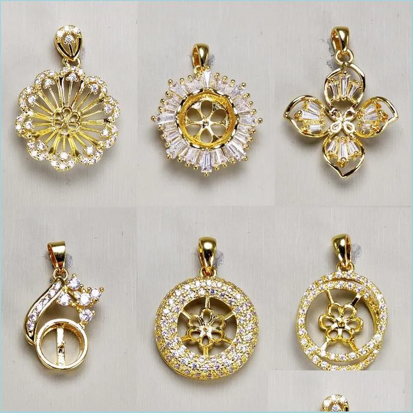 Schmuckeinstellungen Glanz Zirkon Anhänger Gold pated Perlen Halskette Splitter DIY mit Ketten Hochzeit Drop Lieferung DHIYs