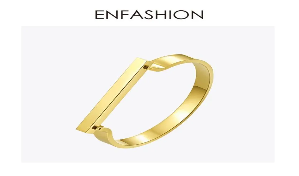 Enfashion Personlig anpassad graveringsnamn Flat Bar Cuff Armband Guldfärg Bangle Armband för kvinnliga armband Bangles J1907196247211