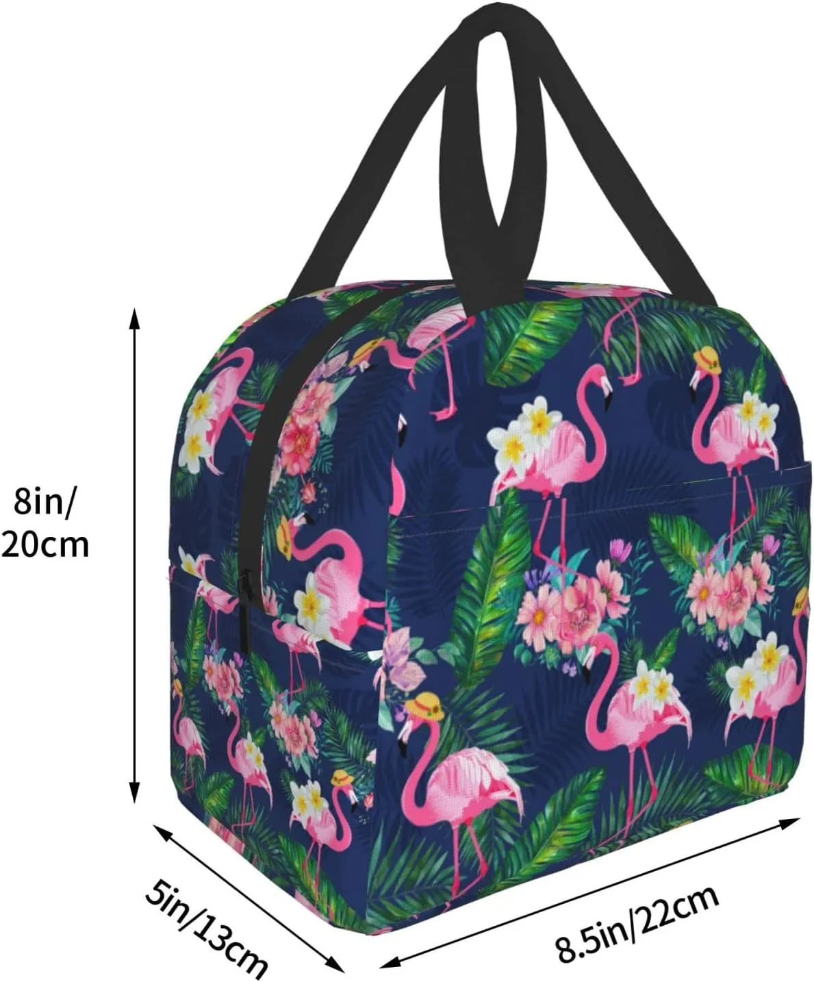 Portable Lunch Bag Flamingos Insulated Lunch Box Reusable Cooler Tote Bag with Front Pocket for Women Men Work Picnic Travel