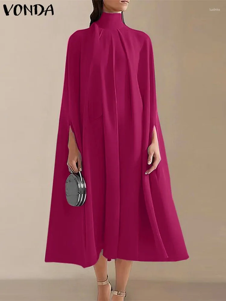 Casual Dresses Vonda Women Fashion Summer Midi Dress 2024 Elegant Evening Bat Sleeve Turtleneck Sundress Party Vetidos Loose Robe