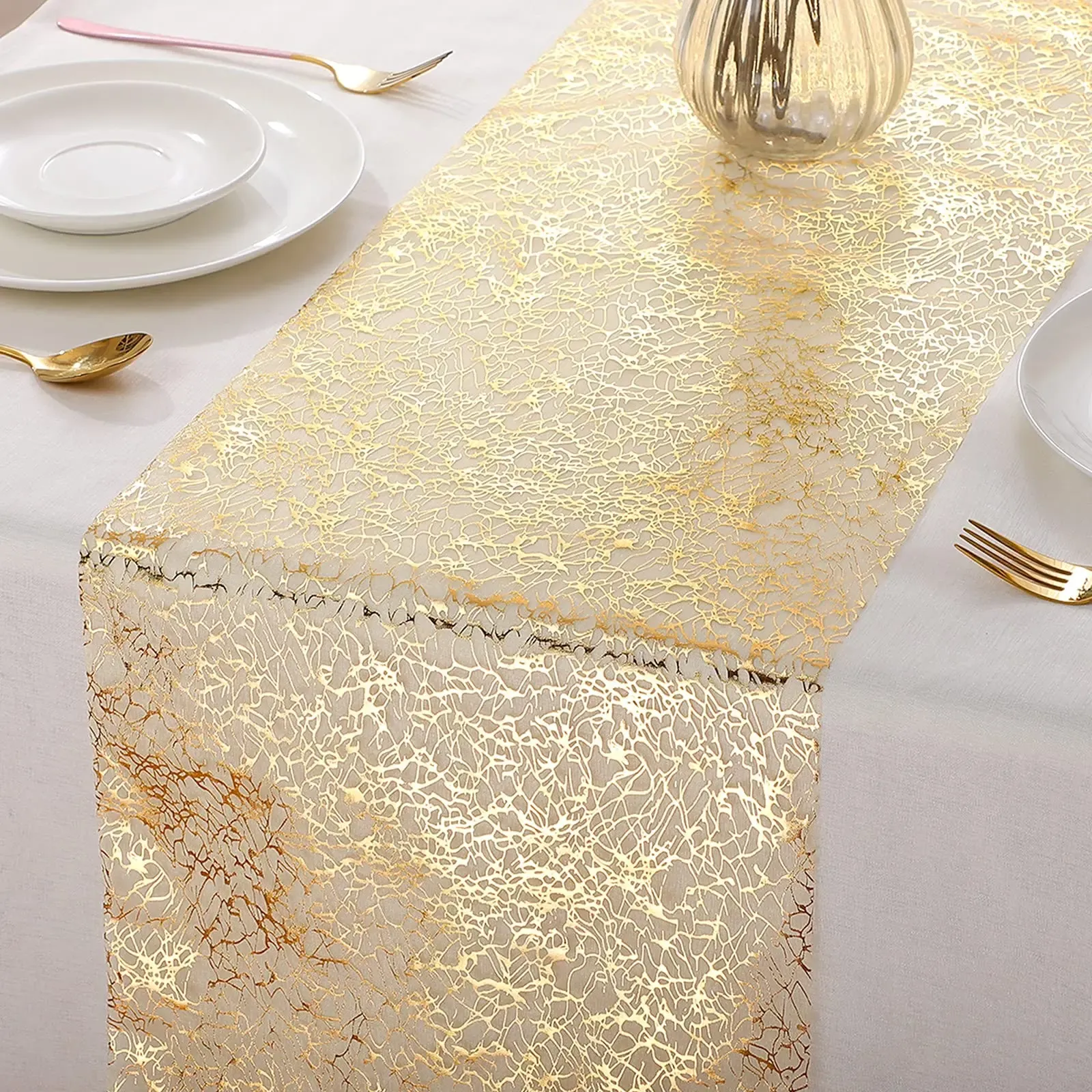 Rose Gold Glitter Table Runner - Metallic Rectangle Cloth for Parties ...