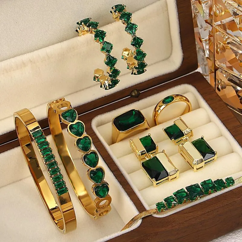 Link armbanden Aensoa Vintage Trendy Green Color Crystal Zirkon Bangle For Women Verklaring Charm Rhinestone Geometrische mode -sieraden
