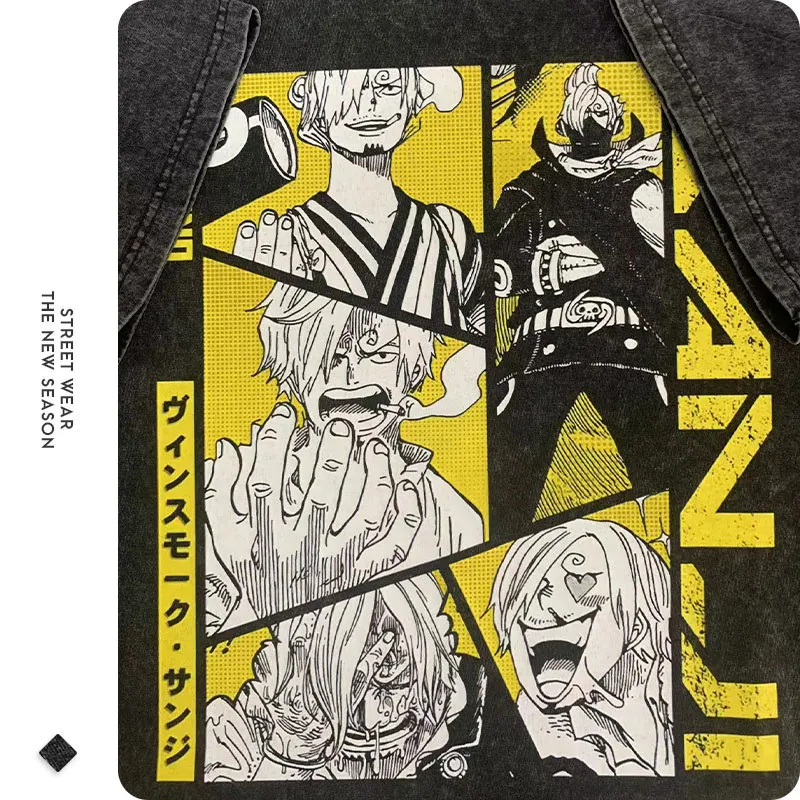 Oversized Anime One Piece Vintage Wash T-shirt in Distressed