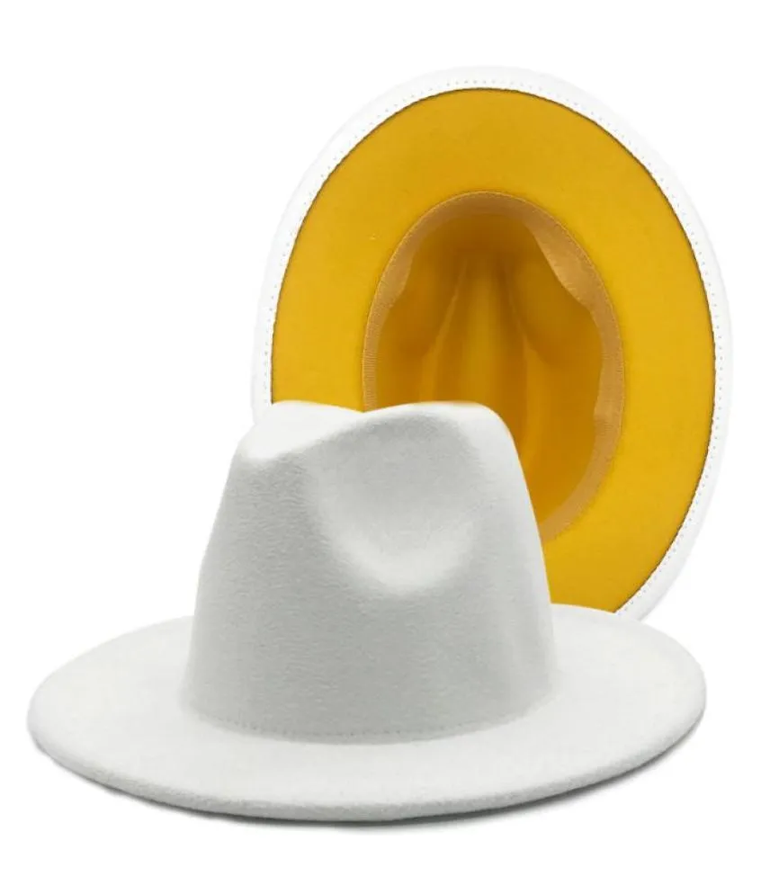 Zewnętrzna biała patchwork Wool Blend Vintage Men kobiety Fedora Hats Unisex Classic Big Brim Panama Trilby Hats Party Jazz Hat6525850