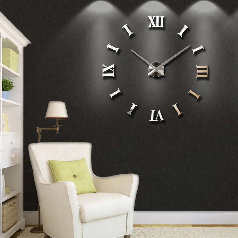 Ny heminredning Big 27 47inch Mirror Wall Clock Modern Design 3D DIY stor dekorativ väggklocka Klocka Vägg Unik gåva 2011182502